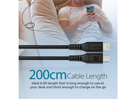 Promate PowerLink-200 USB-C to Lightning Cable 2m, Powerful 20W Power Delivery Fast Charging Silicone Lightning Cable with 480 Mbps Data Sync 